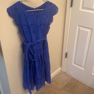 Beautiful blue, lace, belted midi dress. Excellent condition